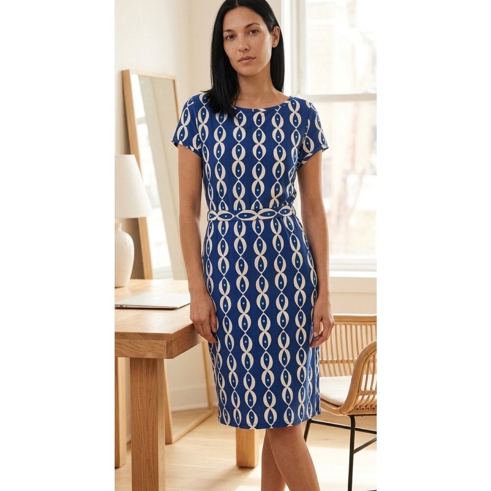 Leota Evil Eye Print Tie Waist Knee Length Dress Handmade NYC NWT Small - Picture 2 of 9